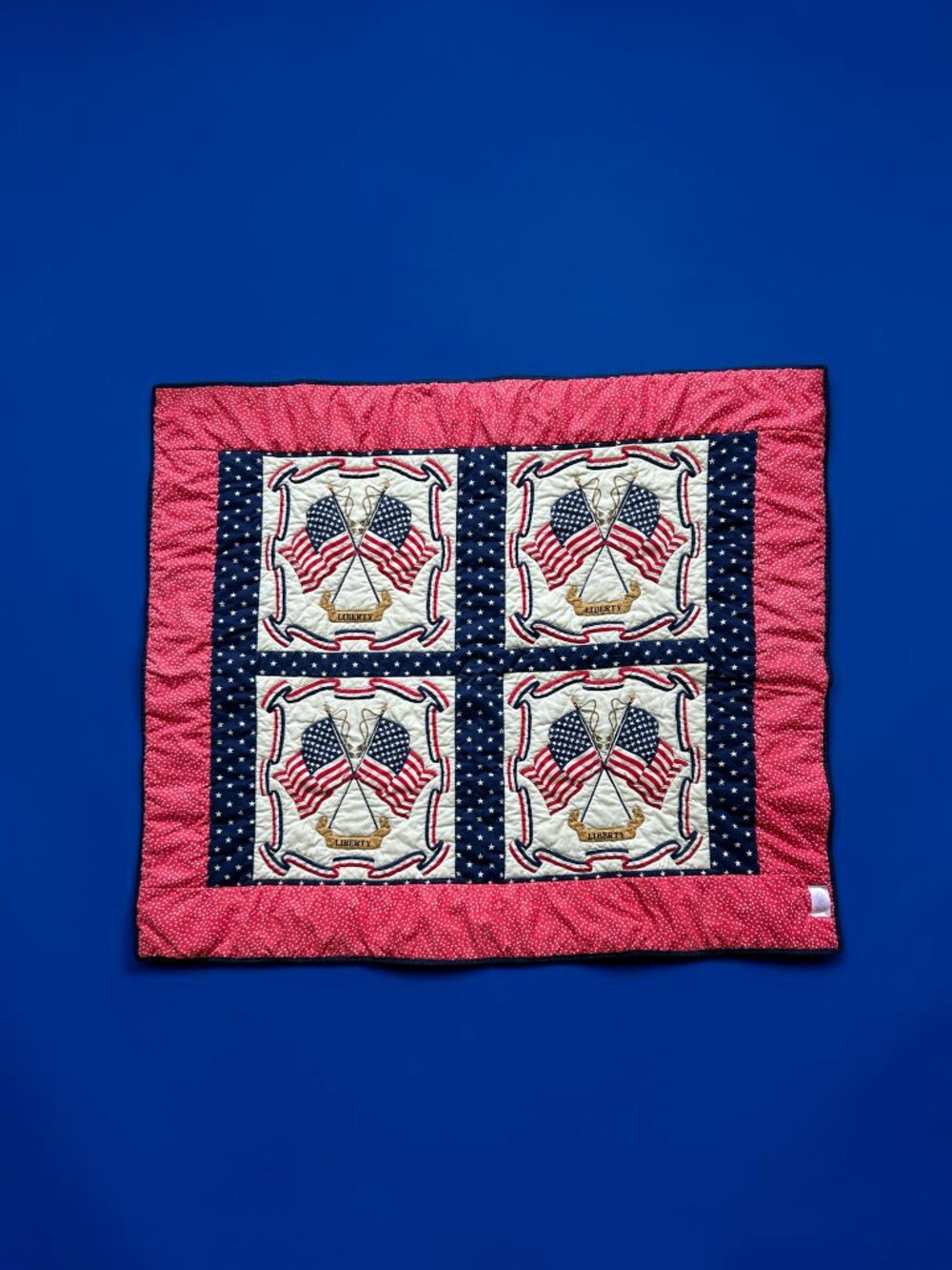 RARE Vintage Handmade Patriotic Eagle Liberty American Flags Quilt 50"x43"
